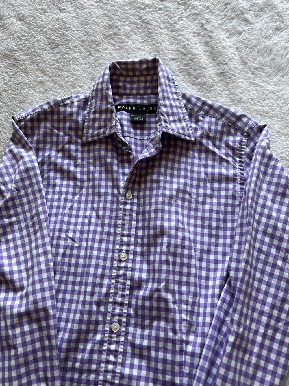 Ralph Lauren Purple and White Gingham Button-Down Shirt